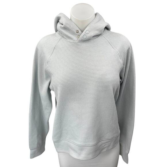 Club Monaco Women's Gray Waffle Knit Hoodie Hooded Pullover Sweatshirt Top Sz M - Picture 1 of 4